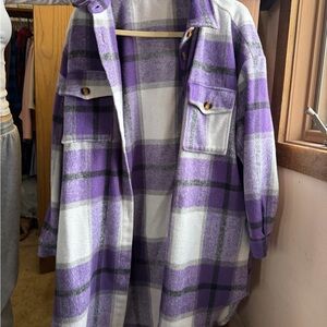 Amazon Essentials Purple and White Plaid Shacket